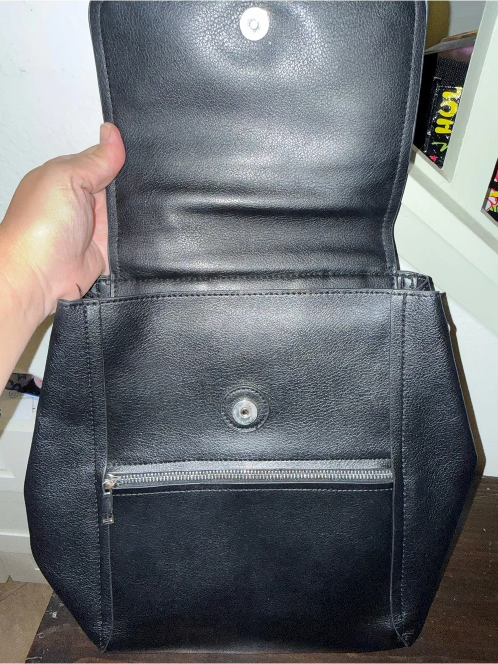 Zara Black Faux Leather Backpack
